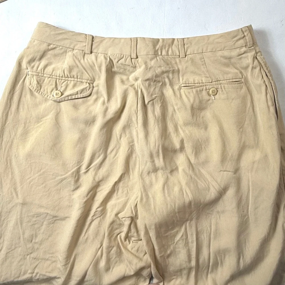 Polo Ralph Lauren Silk Pleated Wide Leg Chino‎ Pants Mens 34x25 Khaki BOHO USA